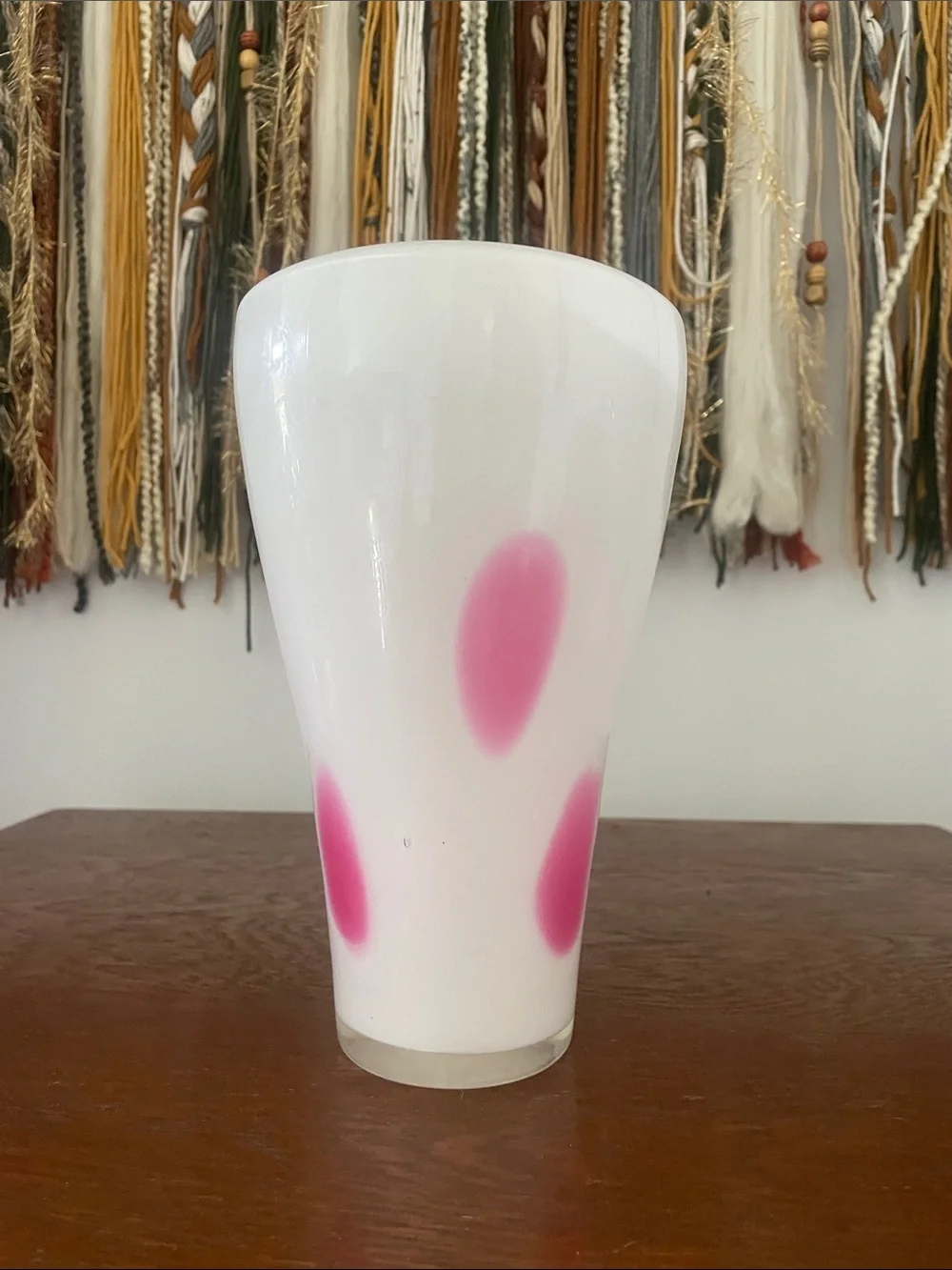 White Glass Vase with Pink Dot Accents modern vibes
